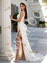 White One Shoulder Cut Out Flower Beading A Line Prom Dress With Slit