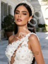 White One Shoulder Cut Out Flower Beading A Line Prom Dress With Slit