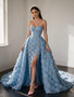 Shop 2026 ANNAKOO Sweetheart Sheath Column Flower Beading Blue Detachable Train Prom Dress Under 369