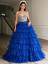 Shop 2026 ANNAKOO Blue Spaghetti Straps Beading Layers Sequin Ball Gown Prom Dress Under 339