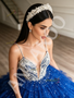 Shop 2026 ANNAKOO Blue Spaghetti Straps Beading Layers Sequin Ball Gown Prom Dress Under 339