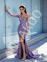 Shop 2026 ANNAKOO Long Sleeve Lavender Sequin Beading Trumpet Mermaid Prom Dress With Slit Under 339