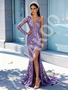 Shop 2026 ANNAKOO Long Sleeve Lavender Sequin Beading Trumpet Mermaid Prom Dress With Slit Under 339