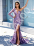 Shop 2026 ANNAKOO Long Sleeve Lavender Sequin Beading Trumpet Mermaid Prom Dress With Slit Under 339