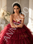 Deep Red Strapless Sequin Tiered Tulle Ball Gown Prom Dress