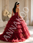 Deep Red Strapless Sequin Tiered Tulle Ball Gown Prom Dress