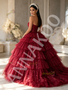 Deep Red Strapless Sequin Tiered Tulle Ball Gown Prom Dress