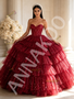 Deep Red Strapless Sequin Tiered Tulle Ball Gown Prom Dress