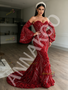 Shop 2026 ANNAKOO Burgundy Long Sleeves Sequin Flower Trumpet Mermaid Prom Dress Under 298