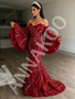 Shop 2026 ANNAKOO Burgundy Long Sleeves Sequin Flower Trumpet Mermaid Prom Dress Under 298
