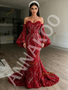 Shop 2026 ANNAKOO Burgundy Long Sleeves Sequin Flower Trumpet Mermaid Prom Dress Under 298