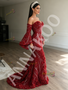 Shop 2026 ANNAKOO Burgundy Long Sleeves Sequin Flower Trumpet Mermaid Prom Dress Under 298
