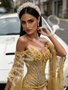 Shop 2026 ANNAKOO Gold Long Sleeve Cape Trumpet Mermaid Beading Flower Prom Dress Under 339