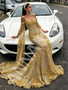 Shop 2026 ANNAKOO Gold Long Sleeve Cape Trumpet Mermaid Beading Flower Prom Dress Under 339