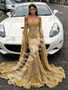 Shop 2026 ANNAKOO Gold Long Sleeve Cape Trumpet Mermaid Beading Flower Prom Dress Under 339