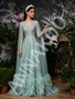 Formal Green Long Sleeve Scoop A Line Cape Prom Dress