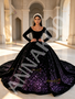 Shop 2026 ANNAKOO Ball Gown Purple Velvet Sequin Long Sleeve Scoop Prom Dress Under 339