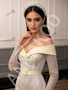 Off Shoulder Long Sleeve Trumpet Mermaid Belt Feather Prom Dress