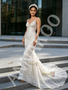 Spaghetti Straps Beading White Sparkle Trumpet Mermaid Prom Dress