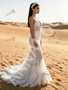 V Neck Feather Sequin Trumpet Mermaid White Prom Dress 