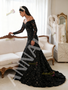 Shop 2026 ANNAKOO Off The Shoulder Trumpet Mermaid Black Beading Flower Long Sleeve Prom Dress Under 339