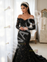 Shop 2026 ANNAKOO Off The Shoulder Trumpet Mermaid Black Beading Flower Long Sleeve Prom Dress Under 339
