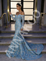 Off The Shoulder Trumpet Mermaid Flower Blue Long Sleeve Prom Dress