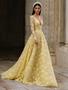 Shop 2026 ANNAKOO Long Sleeve V Neck Yellow A Line Beading Flower Prom Dress Under 298