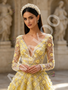 Shop 2026 ANNAKOO Long Sleeve V Neck Yellow A Line Beading Flower Prom Dress Under 298