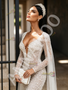 Shop 2026 ANNAKOO V Neck Trumpet Mermaid Pearls Cape Lace Long Sleeves Wedding Dress Under 328
