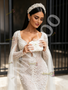 Shop 2026 ANNAKOO V Neck Trumpet Mermaid Pearls Cape Lace Long Sleeves Wedding Dress Under 328