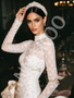 High Neck Sheath Wedding Dress With Crystal Beading And Long Sleeves