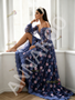Purple Long Sleeve Off The Shoulder Beading Flower Lace Prom Dress