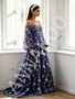 Purple Long Sleeve Off The Shoulder Beading Flower Lace Prom Dress