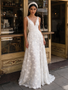 Shop 2026 ANNAKOO White V Neck Tulle Lace Daisy Flower Beading Wedding Dress Under 298