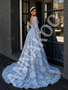 Long Sleeve Deep V‑Neck A‑Line Prom Dress In Blue With Floral Beading
