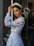 Long Sleeve Deep V‑Neck A‑Line Prom Dress In Blue With Floral Beading