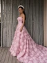 Pink sequin strapless A-line prom dress with rose flower embellishments