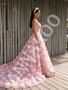 Pink Sequin A Line Rose Flower Strapless Prom Dress