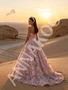 Floor length A line tulle skirt on pink prom dress