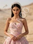 Floral beaded detail on pink tulle prom dress