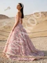 Pink Strapless Floral Beading A Line Tulle Prom Dress
