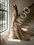 Off the shoulder floral beaded bodice on champagne prom dress