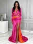 Dramatic High Slit Fuchsia Mermaid Prom Gown