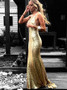 Sexy Backless Gold Sequin Mermaid V-Neck Prom Dress