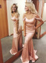 Beading Pink Elastic Satin Mermaid Spaghetti Straps Prom Dress