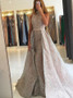 Sequin Detachable Lace Mermaid High Neck Evening Prom Dress