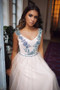Illusion See Through Appliques Pearl Pink Long Backless Prom Dress 