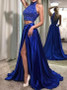 Rhinestone Royal Blue Two Piece High Neck Prom Dress
