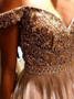 Beading A-Line Off-the-Shoulder Blush Tulle Prom Dress 